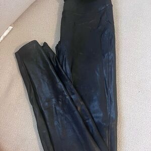 Blue Faux Leather Leggings